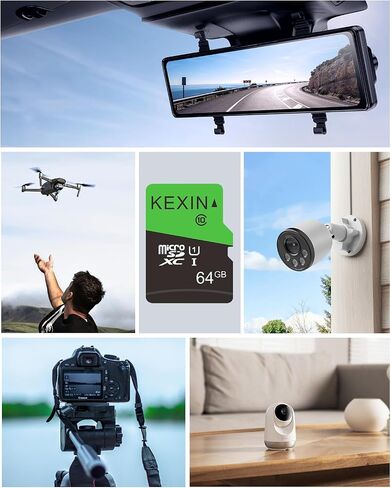 بطاقة ذاكرة KEXIN Micro SD سعة 64 جيجابايت مع محول SD بطاقة ذاكرة microSDXC UHS-I C10 U1 بطاقة Micro SD عالية الدقة وبطاقة TF عالية السرعة للهواتف الذكية والكمبيوتر اللوحي وكاميرا داش وكاميرا بدون طيار ووحدة تحكم ألعاب بدون طيار، 64 جم 3 عبوات in Kuwait