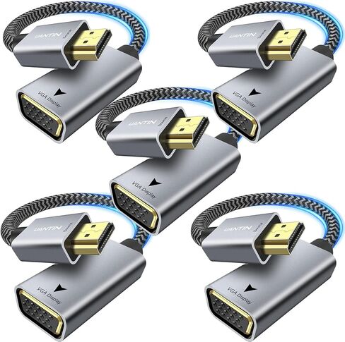 5 Pack HDMI to VGA Adapter |Anti-Interference Gold-Plated Plugs| 1080P Aluminum HDMI Computer to VGA Monitor Braided Converter (Male to Female) for PC,Laptop,Xbox,Graphics Card,Monitor More in Saudi Arabia