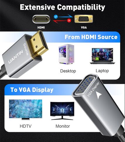 5 Pack HDMI to VGA Adapter |Anti-Interference Gold-Plated Plugs| 1080P Aluminum HDMI Computer to VGA Monitor Braided Converter (Male to Female) for PC,Laptop,Xbox,Graphics Card,Monitor More in Saudi Arabia