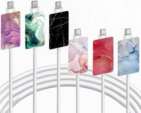 حامي سلك الهاتف الخلوي الرخامي لشاحن iPhone، مجموعة 6 قطع من الأنماط الفاخرة لحماية كابل شاحن الهاتف للنساء والفتيات، واقي سلك الهاتف الخليوي السيليكون الملون اللطيف وموفر شاحن USB in Kuwait