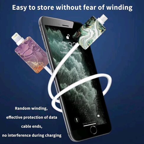 حامي سلك الهاتف الخلوي الرخامي لشاحن iPhone، مجموعة 6 قطع من الأنماط الفاخرة لحماية كابل شاحن الهاتف للنساء والفتيات، واقي سلك الهاتف الخليوي السيليكون الملون اللطيف وموفر شاحن USB in Kuwait