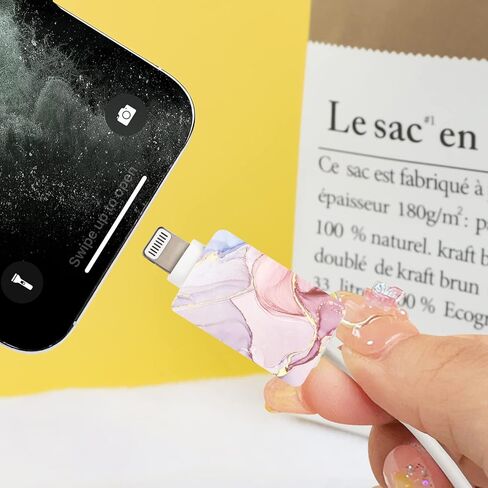 حامي سلك الهاتف الخلوي الرخامي لشاحن iPhone، مجموعة 6 قطع من الأنماط الفاخرة لحماية كابل شاحن الهاتف للنساء والفتيات، واقي سلك الهاتف الخليوي السيليكون الملون اللطيف وموفر شاحن USB in Kuwait