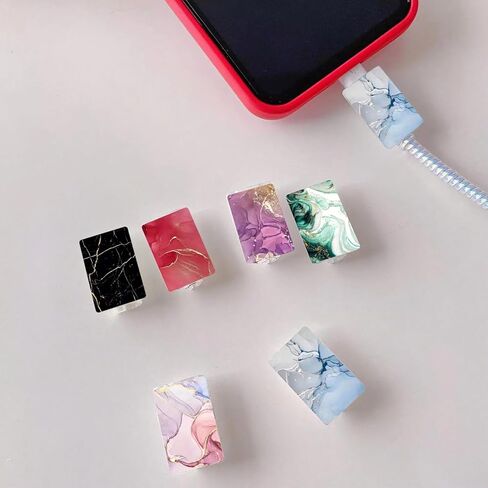 حامي سلك الهاتف الخلوي الرخامي لشاحن iPhone، مجموعة 6 قطع من الأنماط الفاخرة لحماية كابل شاحن الهاتف للنساء والفتيات، واقي سلك الهاتف الخليوي السيليكون الملون اللطيف وموفر شاحن USB in Kuwait