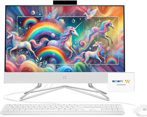 كمبيوتر مكتبي HP All-in-One، شاشة 21.5 بوصة 1080P FHD، ذاكرة وصول عشوائي 32 جيجابايت، 1 تيرابايت PCIe SSD، معالج Intel Celeron، كاميرا ويب، WiFi، HDMI، RJ-45، لوحة مفاتيح وماوس سلكية، مع حزمة WOWPC، Windows 11 Pro in Saudi Arabia