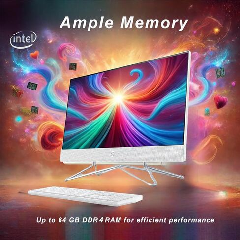 كمبيوتر مكتبي HP All-in-One، شاشة 21.5 بوصة 1080P FHD، ذاكرة وصول عشوائي 32 جيجابايت، 1 تيرابايت PCIe SSD، معالج Intel Celeron، كاميرا ويب، WiFi، HDMI، RJ-45، لوحة مفاتيح وماوس سلكية، مع حزمة WOWPC، Windows 11 Pro in Saudi Arabia