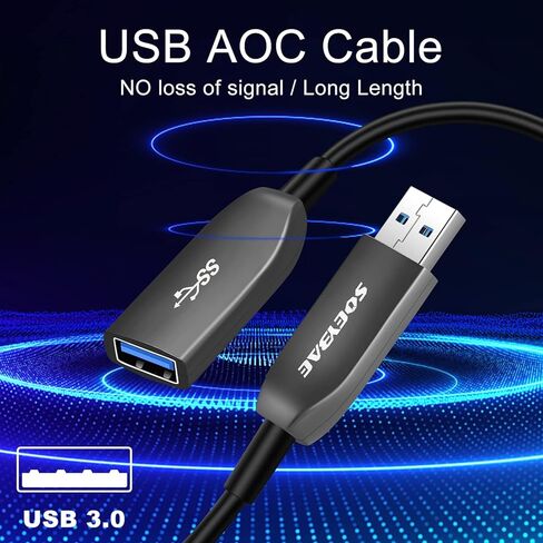 كابل تمديد USB 3.0 بطول 15 قدم/5 متر، كابل USB 3.0 من الألياف الضوئية ذكر A إلى أنثى عالي السرعة 5 جيجابت في الثانية، سلك موسع لنقل البيانات، متوافق مع USB 2.0 in Kuwait