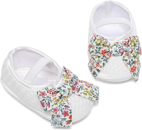 Newborn Baby Girl Dress Shoes Infant PRE-Walking Mary Jane with Bowknot Floral Lightweight Anti-Slip Princess Flat in Saudi Arabia