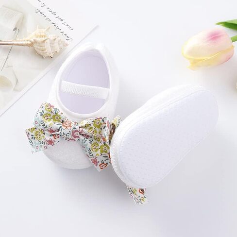 Newborn Baby Girl Dress Shoes Infant PRE-Walking Mary Jane with Bowknot Floral Lightweight Anti-Slip Princess Flat in Saudi Arabia