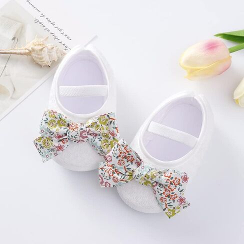 Newborn Baby Girl Dress Shoes Infant PRE-Walking Mary Jane with Bowknot Floral Lightweight Anti-Slip Princess Flat in Saudi Arabia