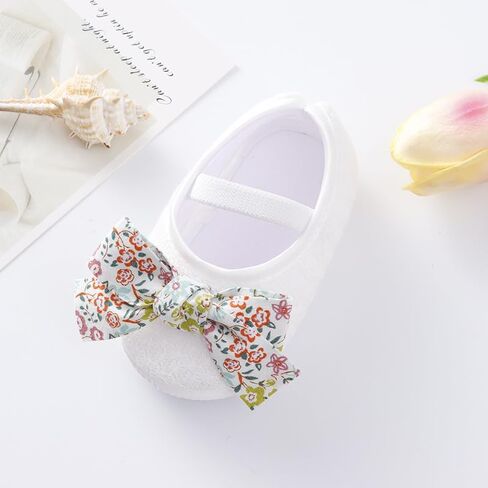 Newborn Baby Girl Dress Shoes Infant PRE-Walking Mary Jane with Bowknot Floral Lightweight Anti-Slip Princess Flat in Saudi Arabia
