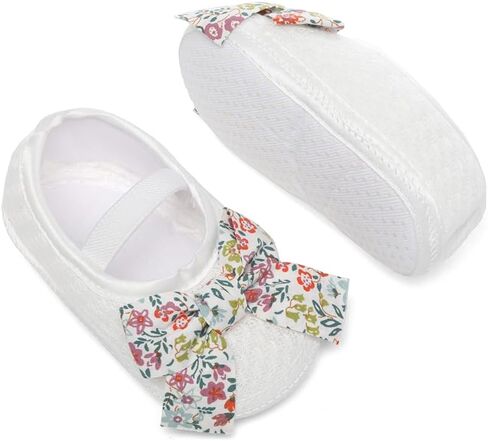 Newborn Baby Girl Dress Shoes Infant PRE-Walking Mary Jane with Bowknot Floral Lightweight Anti-Slip Princess Flat in Saudi Arabia