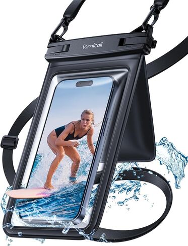 Lamcall Double Bag Waterproof Phone Pouch - IPX8 Waterproof Phone Case with Lanyard, Cell Phone Dry Bag Beach Essentials for iPhone 15/ Pro/Pro Max/Plus/14/13, Galaxy 24/23/22, 4-7.5" with Case Black in Saudi Arabia