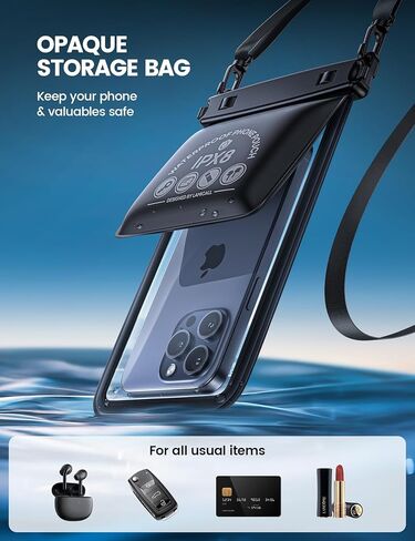 Lamcall Double Bag Waterproof Phone Pouch - IPX8 Waterproof Phone Case with Lanyard, Cell Phone Dry Bag Beach Essentials for iPhone 15/ Pro/Pro Max/Plus/14/13, Galaxy 24/23/22, 4-7.5" with Case Black in Saudi Arabia