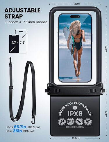 Lamcall Double Bag Waterproof Phone Pouch - IPX8 Waterproof Phone Case with Lanyard, Cell Phone Dry Bag Beach Essentials for iPhone 15/ Pro/Pro Max/Plus/14/13, Galaxy 24/23/22, 4-7.5" with Case Black in Saudi Arabia
