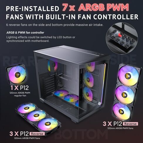 Antec C5 ARGB، مراوح ARGB PWM مقاس 7 × 120 مم متضمنة، ما يصل إلى 10 مراوح في وقت واحد، منفذ Type-C 3.2 Gen 2، لوحات أمامية وجانبية من الزجاج المقوى غير الملحوم، دعم مشعاع 360 مم، حافظة كمبيوتر ATX متوسطة البرج in Kuwait