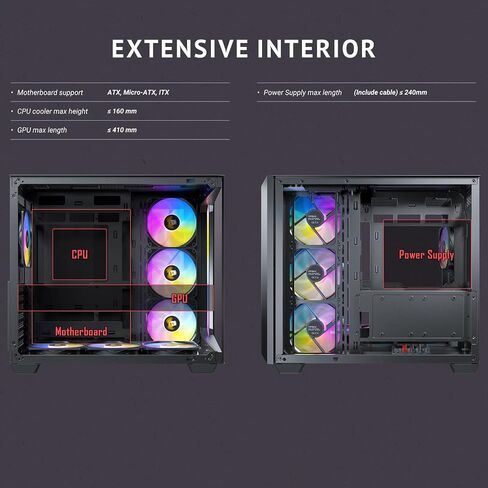 Antec C5 ARGB، مراوح ARGB PWM مقاس 7 × 120 مم متضمنة، ما يصل إلى 10 مراوح في وقت واحد، منفذ Type-C 3.2 Gen 2، لوحات أمامية وجانبية من الزجاج المقوى غير الملحوم، دعم مشعاع 360 مم، حافظة كمبيوتر ATX متوسطة البرج in Kuwait