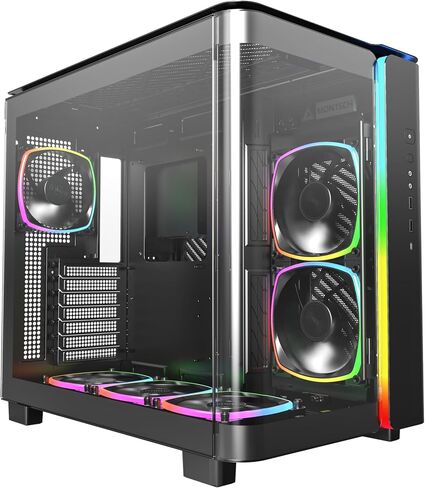 MONTECH King 95 Dual-Chamber ATX Mid-Tower PC Gaming Case, High-Airflow Toolless Panels, Sturdy Curved Tempered Glass Front and Side Panel, ARGB Lighting, King 95 Black US in Saudi Arabia