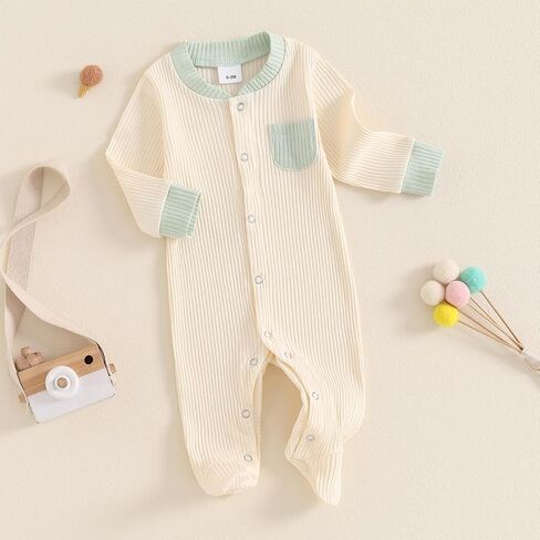Newborn Baby Boy Girl Clothes Color Block Footies Romper Bodysuit Jumpsuit Button Footed Coming Home Outfits in Saudi Arabia