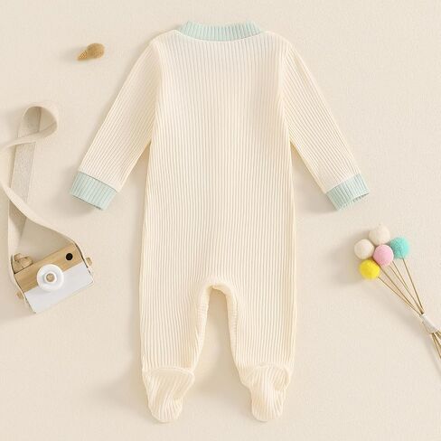 Newborn Baby Boy Girl Clothes Color Block Footies Romper Bodysuit Jumpsuit Button Footed Coming Home Outfits in Saudi Arabia