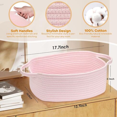 Small Woven Cotton Rope Basket Cute Baby Gift Baskets Empty Decorative Storage Basket for Organizing Shelves Closet Baby Nursery Basket Bin Toy Storage Basket Organizer 13.7"x10.2"x5" Pink in Saudi Arabia