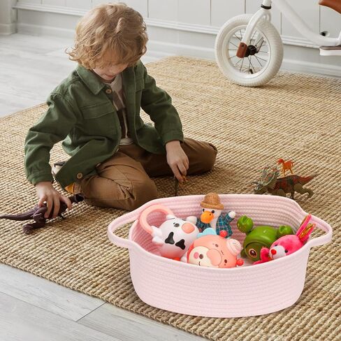 Small Woven Cotton Rope Basket Cute Baby Gift Baskets Empty Decorative Storage Basket for Organizing Shelves Closet Baby Nursery Basket Bin Toy Storage Basket Organizer 13.7"x10.2"x5" Pink in Saudi Arabia