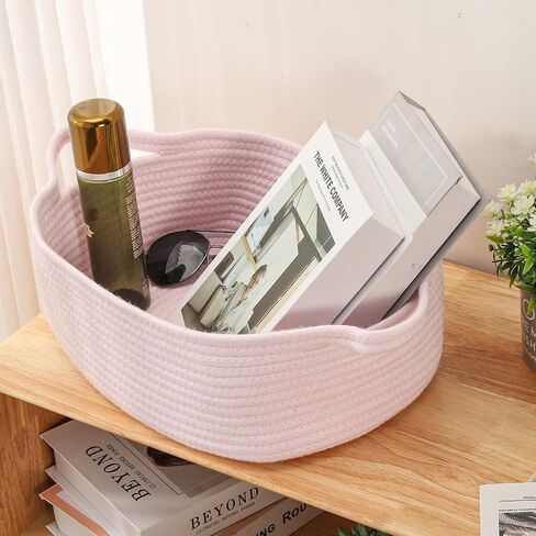 Small Woven Cotton Rope Basket Cute Baby Gift Baskets Empty Decorative Storage Basket for Organizing Shelves Closet Baby Nursery Basket Bin Toy Storage Basket Organizer 13.7"x10.2"x5" Pink in Saudi Arabia