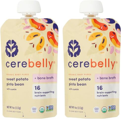 Cerebelly Baby Food Pouches – Sweet Potato Pinto Bean + Chicken Bone Broth (4 oz, Pack of 1) - Healthy Kids Snacks - Veggie Purees - 16 Brain-supporting Nutrients from Superfoods, No Added Sugar in Saudi Arabia