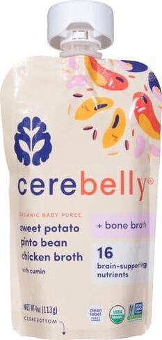 Cerebelly Baby Food Pouches – Sweet Potato Pinto Bean + Chicken Bone Broth (4 oz, Pack of 1) - Healthy Kids Snacks - Veggie Purees - 16 Brain-supporting Nutrients from Superfoods, No Added Sugar in Saudi Arabia