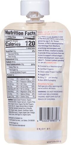 Cerebelly Baby Food Pouches – Sweet Potato Pinto Bean + Chicken Bone Broth (4 oz, Pack of 1) - Healthy Kids Snacks - Veggie Purees - 16 Brain-supporting Nutrients from Superfoods, No Added Sugar in Saudi Arabia