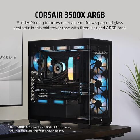 CORSAIR 3500X ARGB Mid-Tower ATX PC Case – Panoramic Tempered Glass – Reverse Connection Motherboard Compatible – 3X CORSAIR RS120 ARGB Fans Included – White in Saudi Arabia
