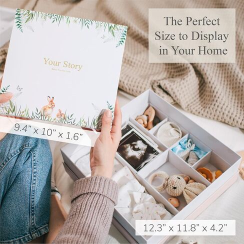 Baby Keepsake Box with Baby Memory Book - Baby Shower Gifts for Mom, Gender Reveal Gift Ideas - Cool Gifts for New Mom - Baby Journal Boy and Girl - Baby Books Keepsake First 5 Years, Scrapbook, Beige in Saudi Arabia