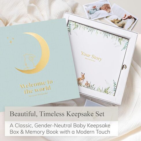 Baby Keepsake Box with Baby Memory Book - Baby Shower Gifts for Mom, Gender Reveal Gift Ideas - Cool Gifts for New Mom - Baby Journal Boy and Girl - Baby Books Keepsake First 5 Years, Scrapbook, Beige in Saudi Arabia
