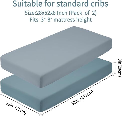 Baby Crib Sheets for Boys Girls, 2 Pack Fitted Crib Sheet for Standard Crib and Toddler Mattress, Soft Microfiber Baby Sheet 52x28x8in (Brown & Green) in Kuwait