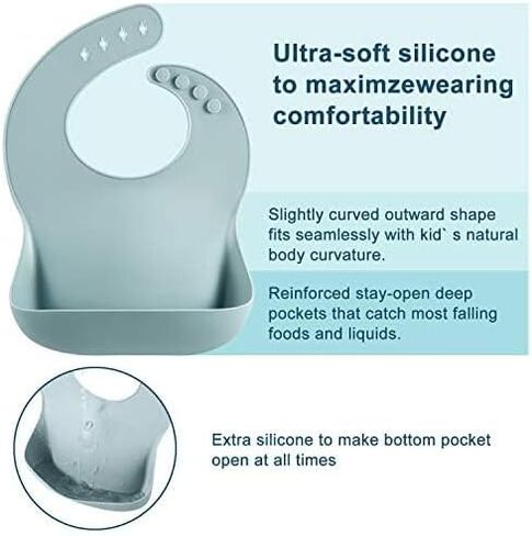 PandaEar Set of 3 Cute Silicone Bibs & 7 Pack Silicone Baby Feeding Spoons in Saudi Arabia
