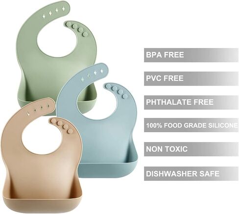 PandaEar Set of 3 Cute Silicone Bibs & 7 Pack Silicone Baby Feeding Spoons in Saudi Arabia