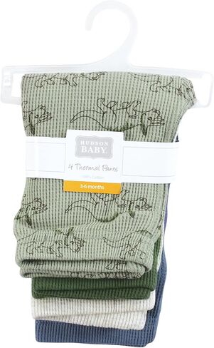 Hudson Baby Unisex Baby Thermal Tapered Ankle Pants 4pk, Sage Dinosaur, 12-18 Months in Kuwait