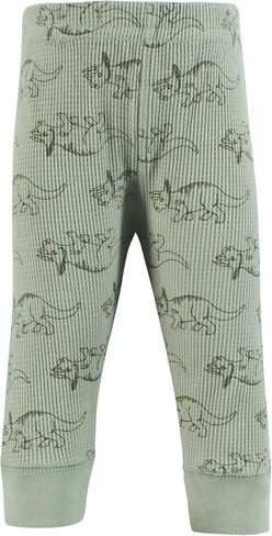 Hudson Baby Unisex Baby Thermal Tapered Ankle Pants 4pk, Sage Dinosaur, 12-18 Months in Kuwait