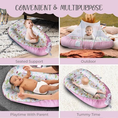 PIERRI Baby Lounger for Newborn with Detachable Mosquito Net Toddler Floor Lounger Baby Reversible Infant Lounger Baby Lounger for Newborn Ultra-Soft Cotton Baby Double-Sided nest Lounger in Saudi Arabia