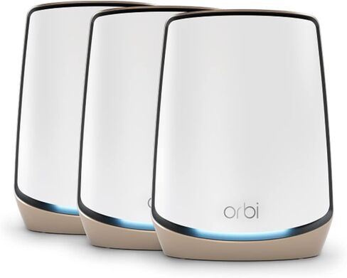نظام NETGEAR Orbi Tri-Band WiFi 6 Mesh (RBK863SB) - جهاز التوجيه + 2 موسعات الأقمار الصناعية - تغطية تصل إلى 8000 قدم مربع، 100 جهاز - منفذ إنترنت 10 جيجا - درع لمدة عام - AX6000 (حتى 6 جيجابت في الثانية) - أسود in Saudi Arabia