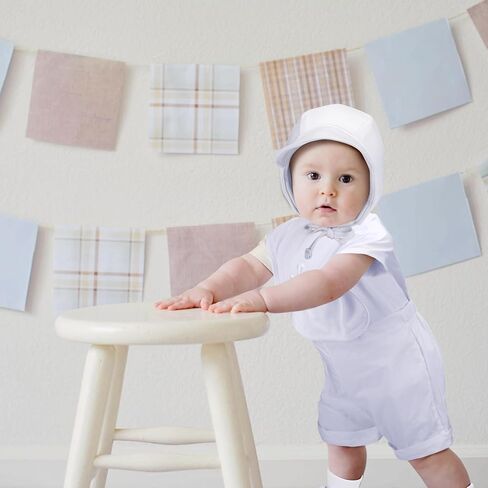 مجموعة ملابس تعميد للأطفال من 6 قطع تتضمن ربطة عنق وحمالات وسروال قصير أبيض مطرز بقبعة مريلة وأحذية وجوارب للأطفال الرضع والأطفال الصغار وحفلات التعميد in Kuwait