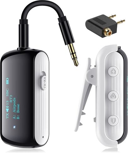 Bluetooth Transmitter Receiver for 2 AirPods/Headphones, Flight Bluetooth 5.2 Adapter for Airplane, TV, Gym and PC with a 3.5mm Audio Jack, Wireless BT Receiver with Mic for Car/Home Stereo in Saudi Arabia