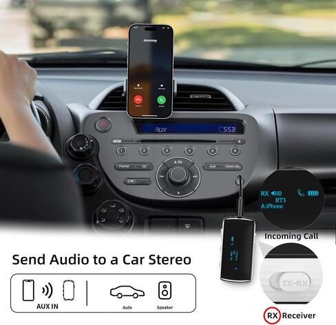 Bluetooth Transmitter Receiver for 2 AirPods/Headphones, Flight Bluetooth 5.2 Adapter for Airplane, TV, Gym and PC with a 3.5mm Audio Jack, Wireless BT Receiver with Mic for Car/Home Stereo in Saudi Arabia