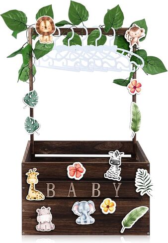 Baby Shower Crate Closet Set, Baby Basket with Handle, Baby Announcement Sign, Garland, Baby Hangers, Wooden Gift Crate for Pregnancy, New Parent (Jungle Animals) in Saudi Arabia