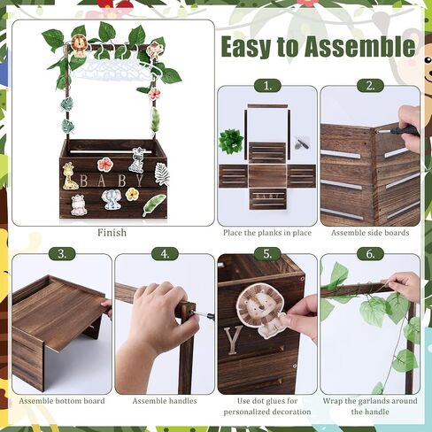 Baby Shower Crate Closet Set, Baby Basket with Handle, Baby Announcement Sign, Garland, Baby Hangers, Wooden Gift Crate for Pregnancy, New Parent (Jungle Animals) in Saudi Arabia