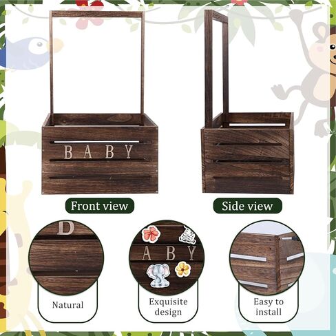 Baby Shower Crate Closet Set, Baby Basket with Handle, Baby Announcement Sign, Garland, Baby Hangers, Wooden Gift Crate for Pregnancy, New Parent (Jungle Animals) in Saudi Arabia