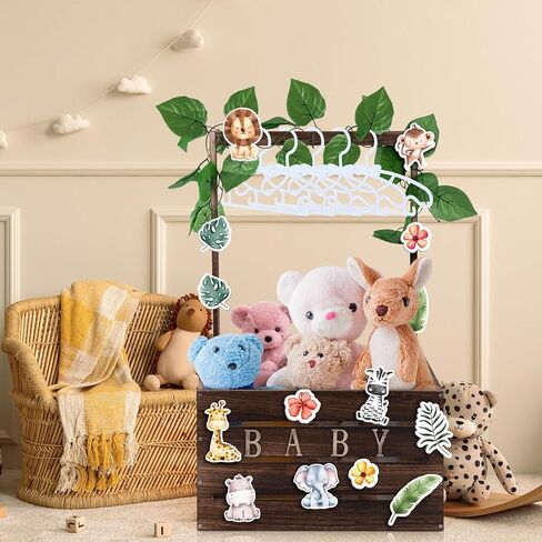Baby Shower Crate Closet Set, Baby Basket with Handle, Baby Announcement Sign, Garland, Baby Hangers, Wooden Gift Crate for Pregnancy, New Parent (Jungle Animals) in Saudi Arabia