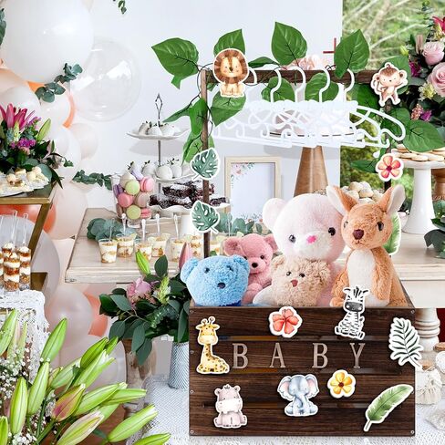 Baby Shower Crate Closet Set, Baby Basket with Handle, Baby Announcement Sign, Garland, Baby Hangers, Wooden Gift Crate for Pregnancy, New Parent (Jungle Animals) in Saudi Arabia