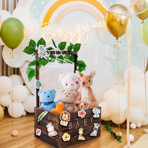 Baby Shower Crate Closet Set, Baby Basket with Handle, Baby Announcement Sign, Garland, Baby Hangers, Wooden Gift Crate for Pregnancy, New Parent (Jungle Animals) in Saudi Arabia