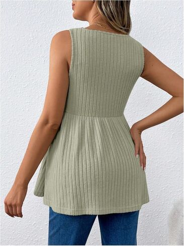 MakeMeChic Women's Maternity Tank Tops Summer Rib Knitted Flared Hem Sleeveless Buttoned Pregnancy Shirt Tops in Saudi Arabia