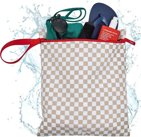 Bodysurf Wet Bag for Swimsuit, Beach, Pool, Gym, Travel, Dirty Laundry - Wet Bags for Baby, Kids, Toddlers, Pump Parts, Cloth Diapers - Reusable Waterproof Striped Makeup & Toiletry Pouch - Sand in Kuwait